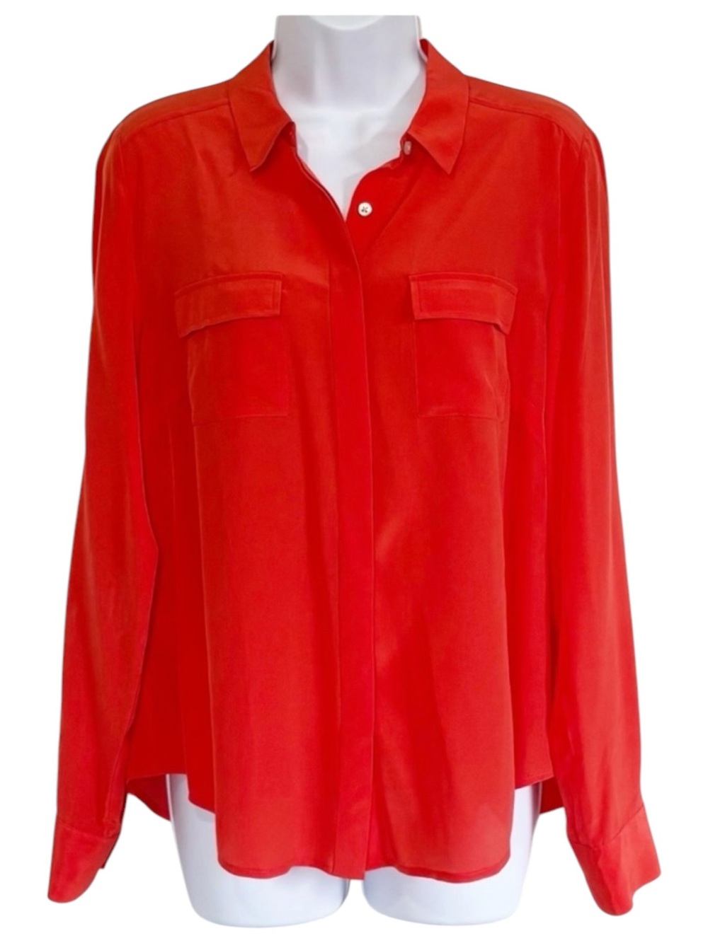 ANN TAYLOR 100% Silk Button Front Blouse Long Sleeve Orange Women’s Size 8